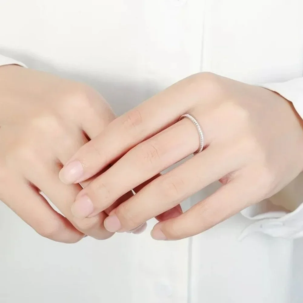 Trendy Silver Stackable Diamond Ring - Picture 3 of 4